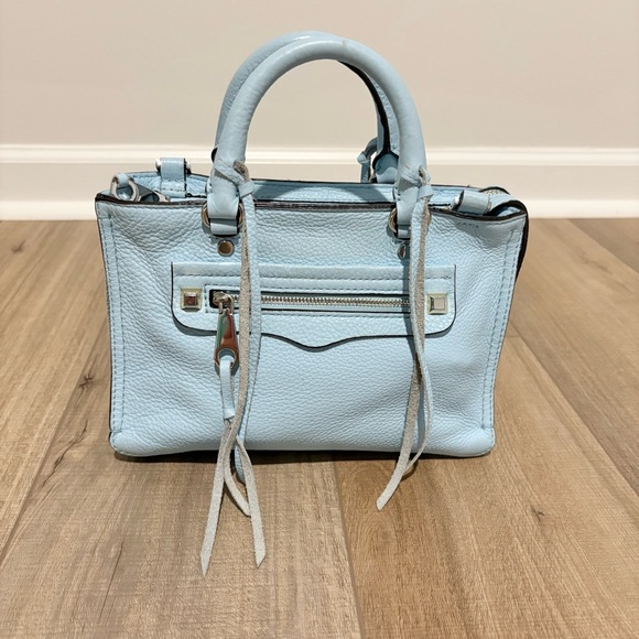 Rebecca Minkoff Micro Regan Leather Fringe Satchel Sky Bleached Blue - Picture 1 of 14